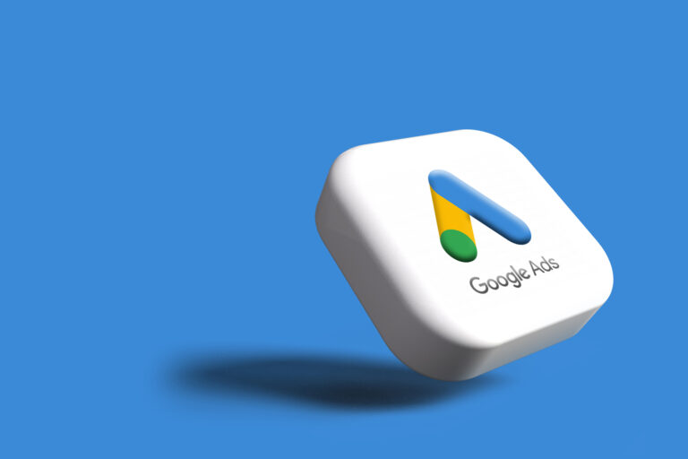 Vektorgrafik eines Quadrats mit dem Google Ads Logo auf blauem Hintergrund