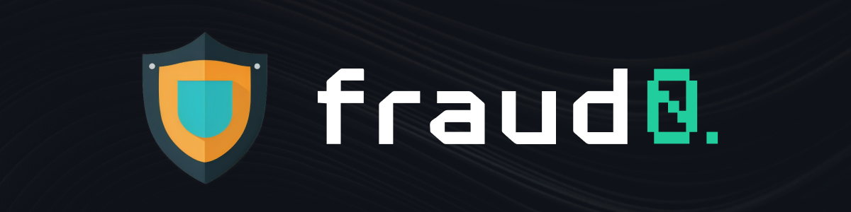 Banner mit einem Schild als Symbol des Schutzes und dem Logo von fraud0