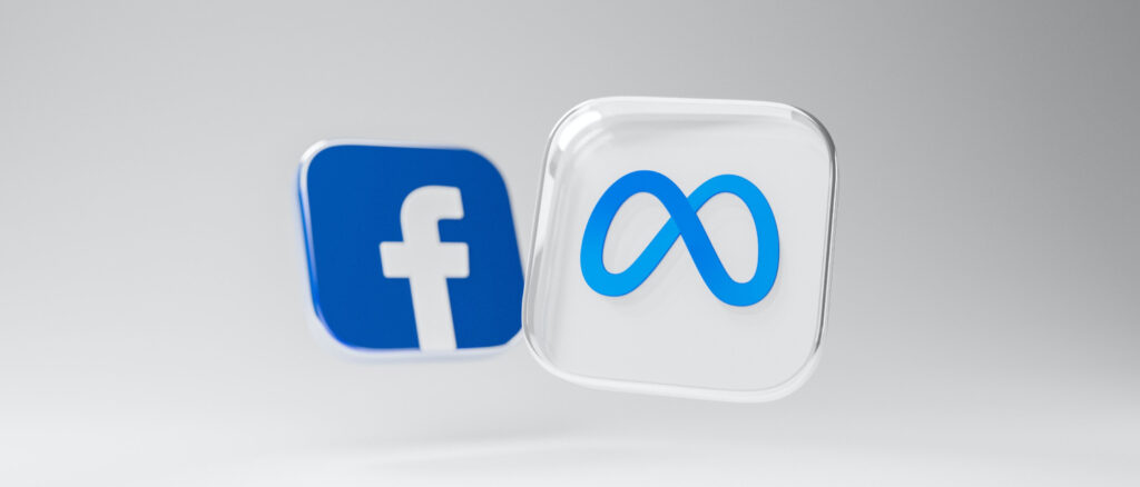 Vektorgrafik von 2 Quadraten mit dem Facebook und Meta Logo auf weißem Hintergrund