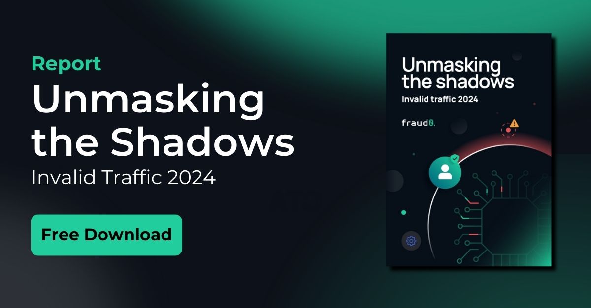 The picture shows the cover of the report "Unmasking the Shadows: Invalid Traffic 2024". At the bottom there is the Call-to-Action "Free Download"