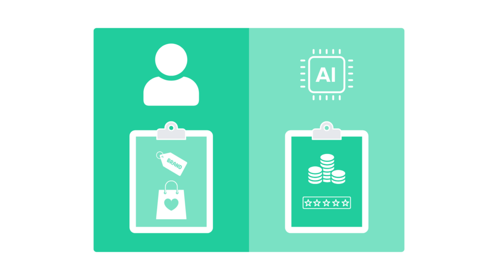 Visual that shows the preference of humans vs ai agents in the consideration of a purchase